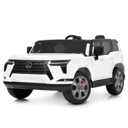 Детский электромобиль Lexus LX 200 с мягким сиденьем и пультом управления, белый.